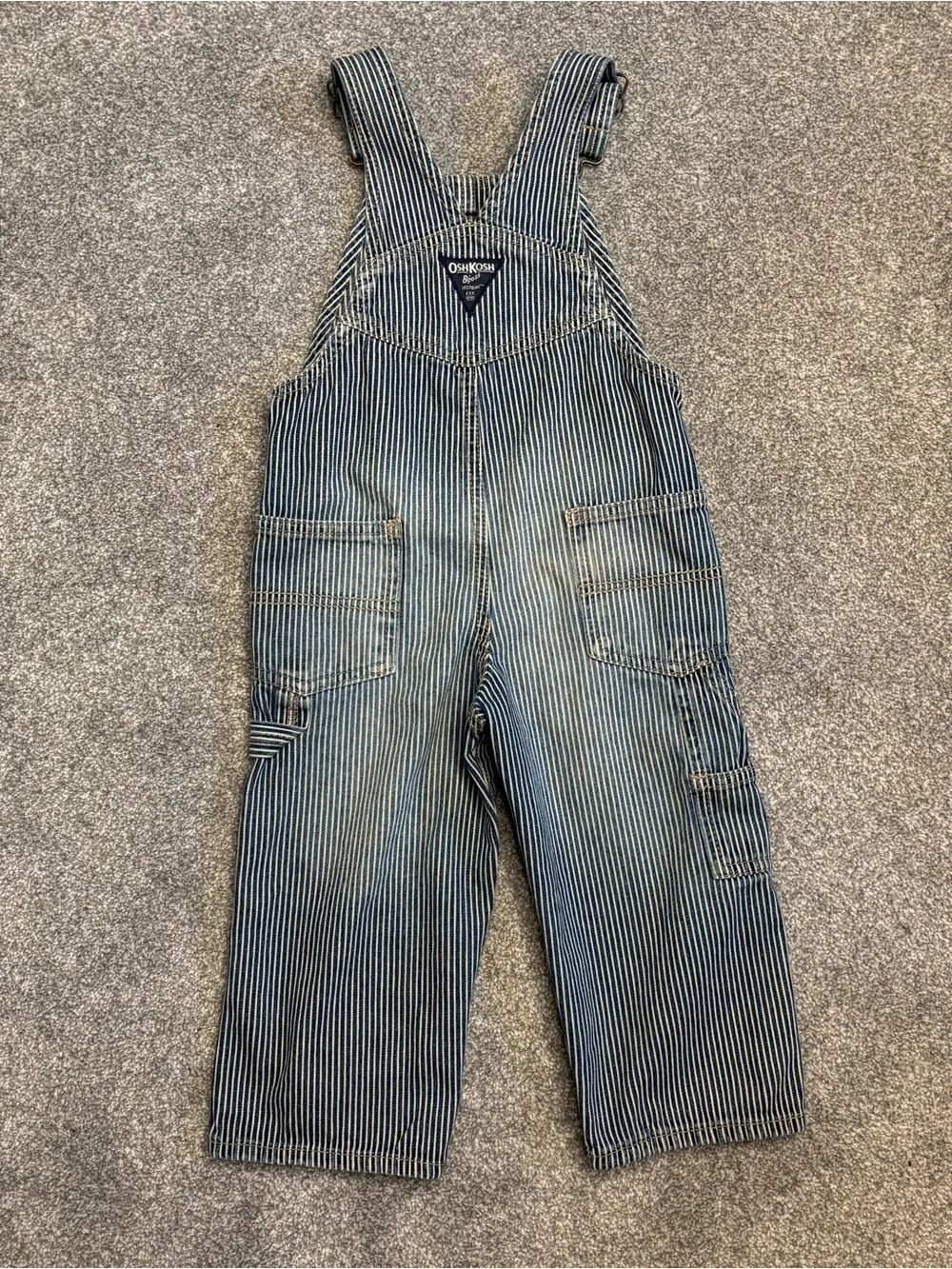 OshKosh B'gosh Navy and White Striped Kids Overalls ~ 100% Cotton Conductor 2T